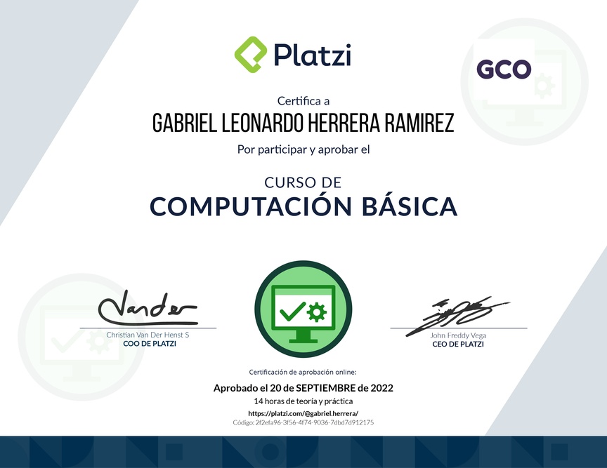Diploma del Curso Básico de Computadores e Informática