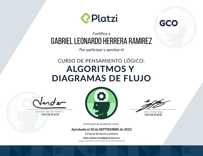 Diploma del Curso de Pensamiento Lógico: Algoritmos y Diagramas de Flujo
