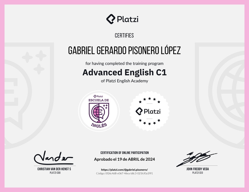 Diploma de la Ruta de Aprendizaje de Inglés Avanzado C1