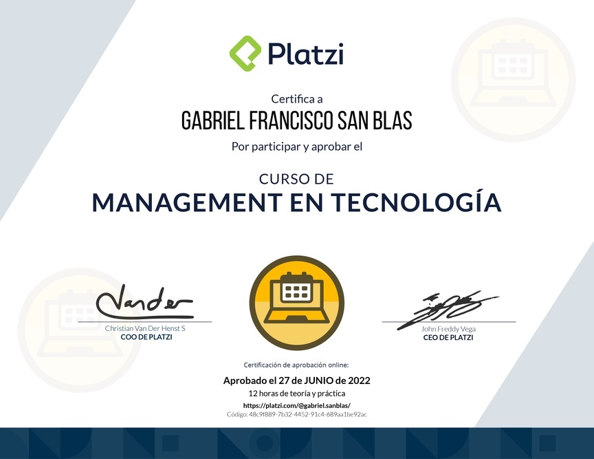 Diploma del Curso de Management en Tecnología