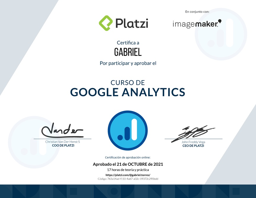 Diploma del Curso de Google Analytics
