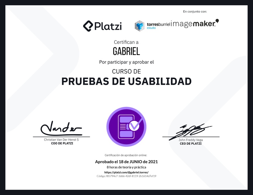 Diploma del Curso de Pruebas de Usabilidad