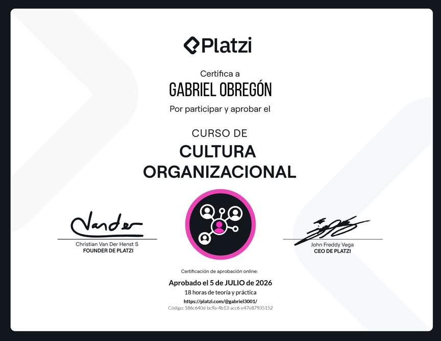 Diploma del Curso de Cultura Organizacional