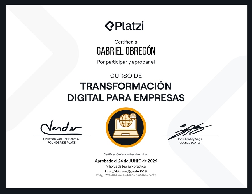 Diploma del Curso de Transformación Digital para Empresas