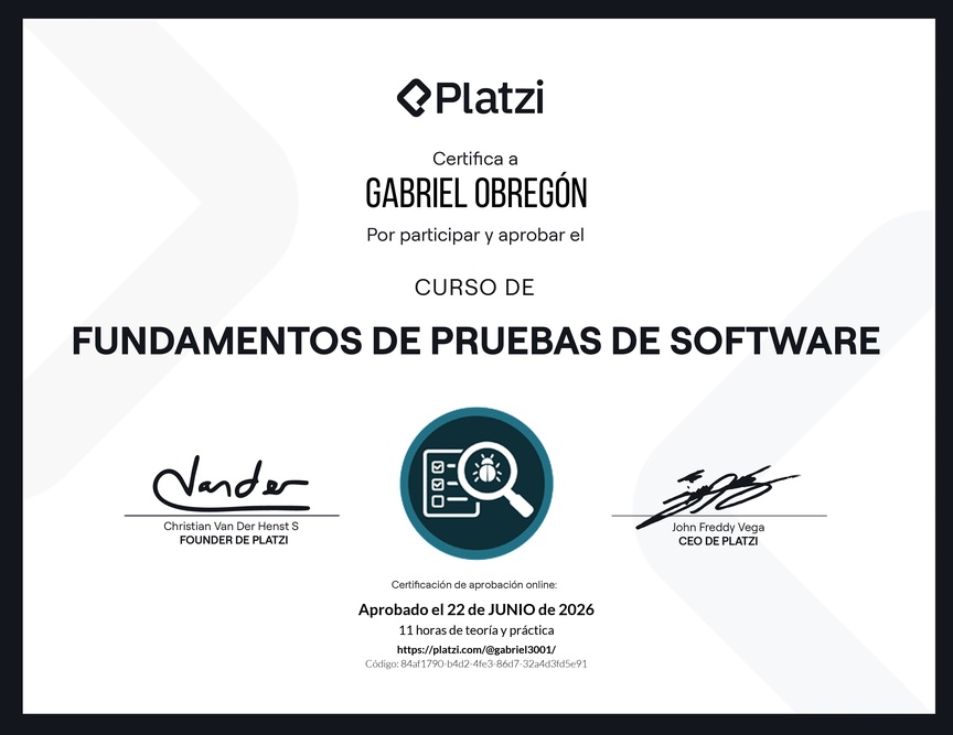 Diploma del Curso de Fundamentos de Pruebas de Software