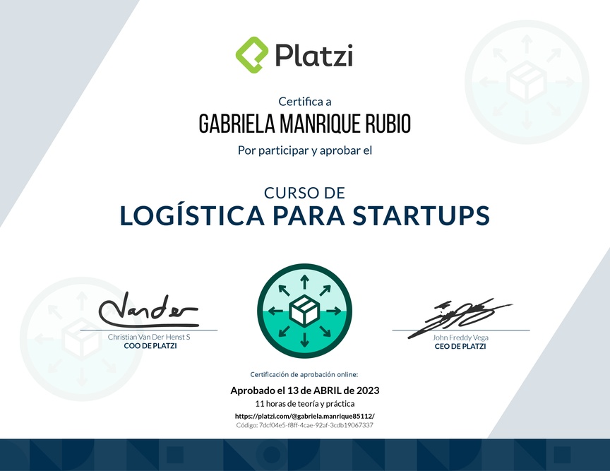 Diploma del Curso de Logística para Startups