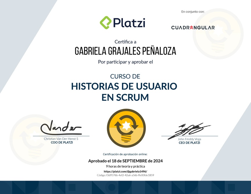 Diploma del Curso de Historias de Usuario en Scrum