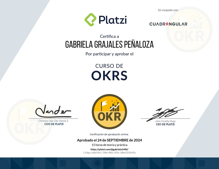 Diploma del Curso de OKRs: Herramienta Clave para Managers