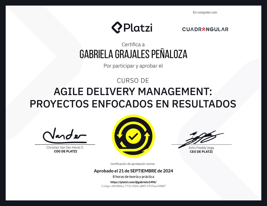 Diploma del Curso de Agile Delivery Management: Proyectos Enfocados en Resultados
