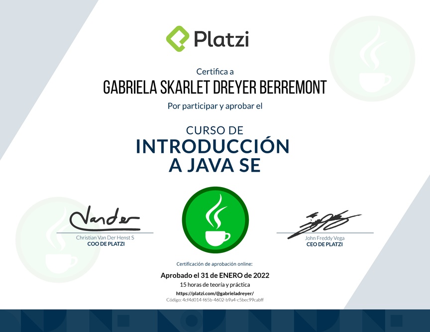Diploma del Curso de Introducción a Java