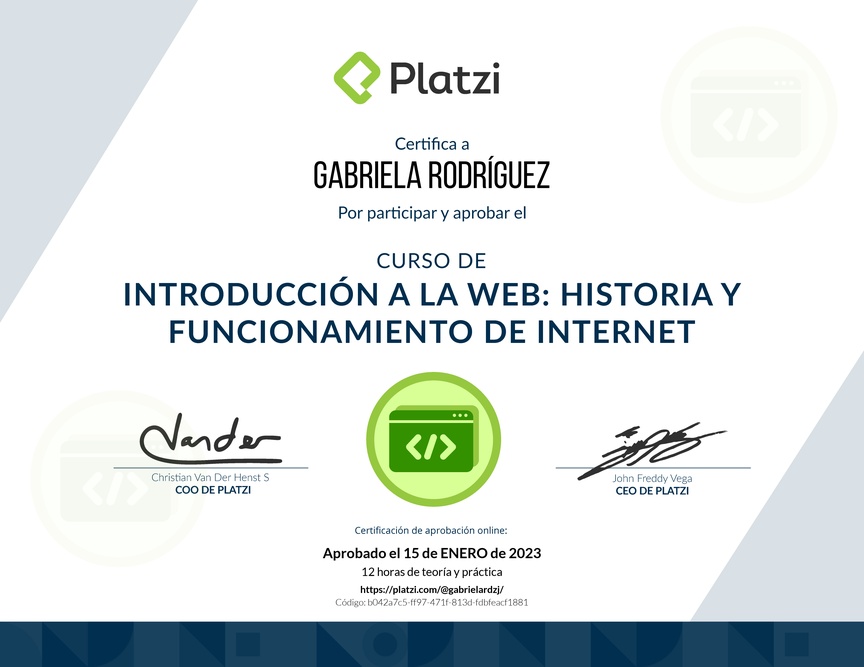 Diploma del Curso de Introducción a la Web: Historia y Funcionamiento de Internet