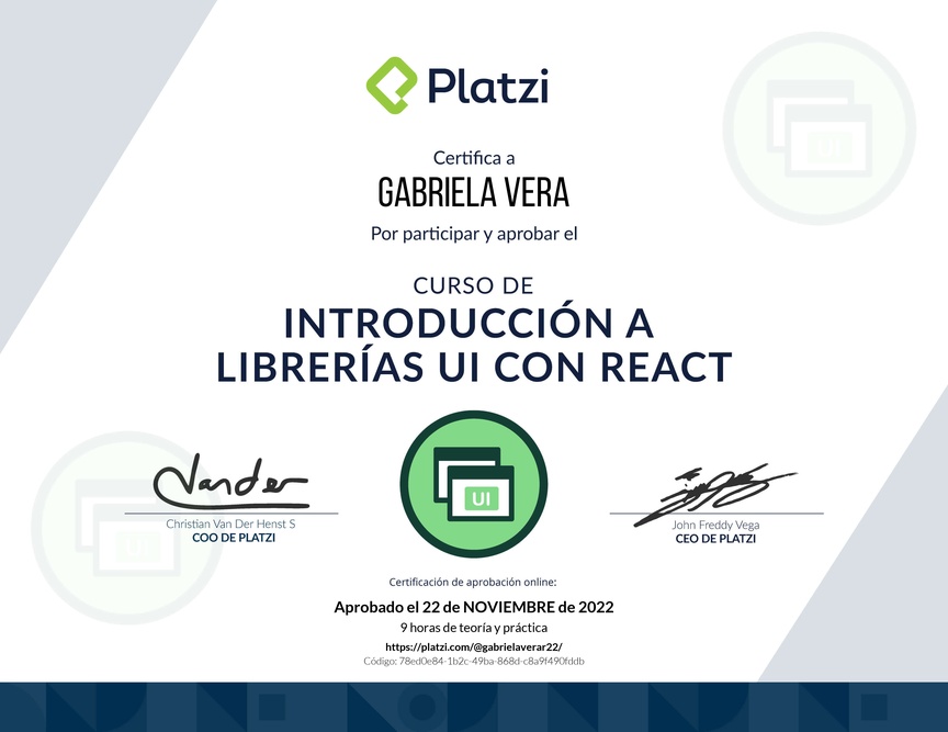 Diploma del Curso de Introducción a Librerías UI con React
