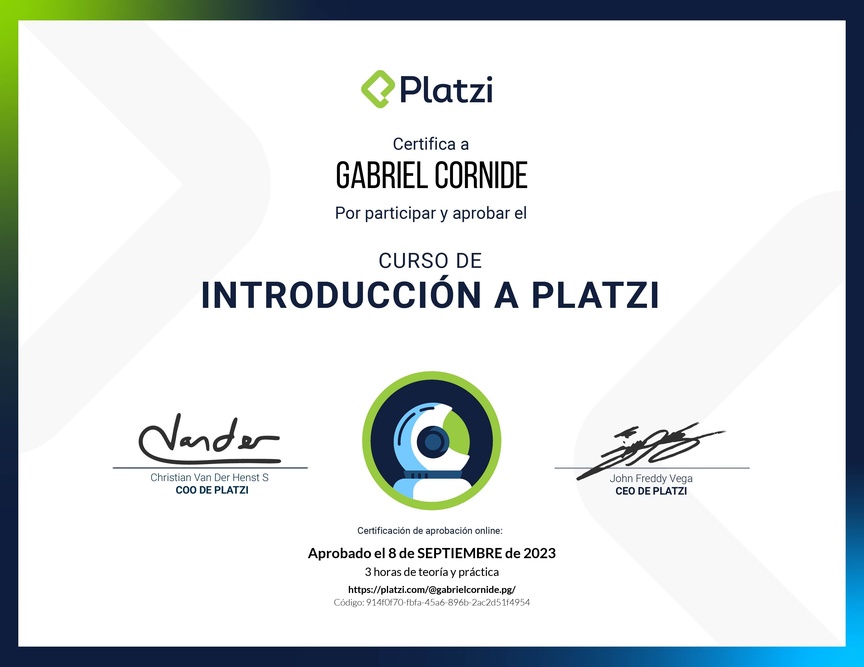 Diploma del Curso de Introducción a Platzi 🇦🇷