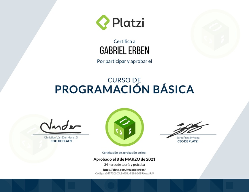 Diploma del Curso Básico de Programación