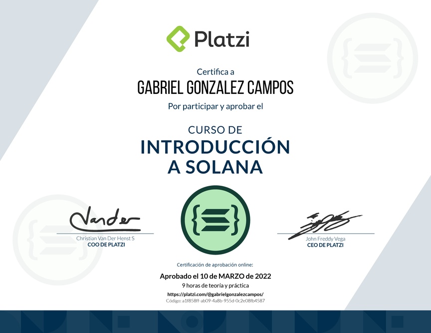 Diploma del Curso de Introducción a Solana