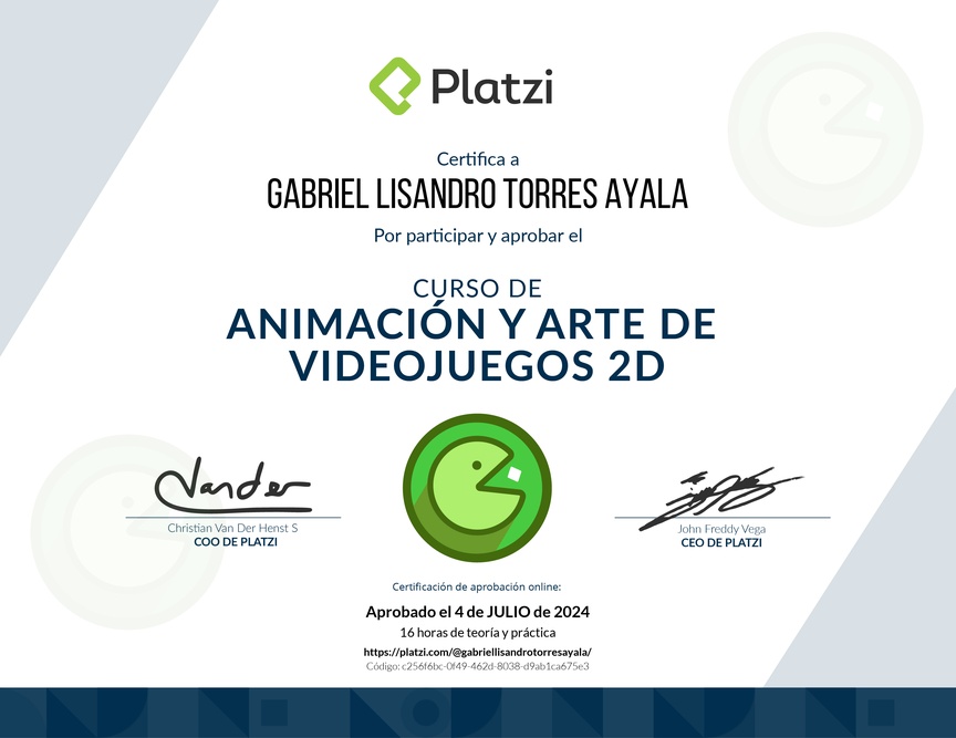 Diploma del Curso de Animación y Arte de Videojuegos 2D