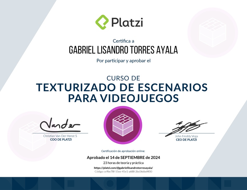 Diploma del Curso de Texturizado de Escenarios para Videojuegos
