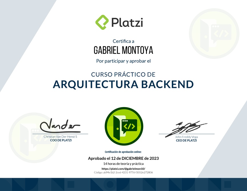 Diploma del Curso Práctico de Arquitectura Backend
