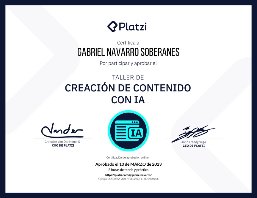 Diploma de Taller de Creación de Contenido con Inteligencia Artificial