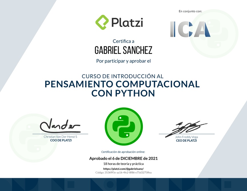 Diploma del Curso de Introducción al Pensamiento Computacional con Python