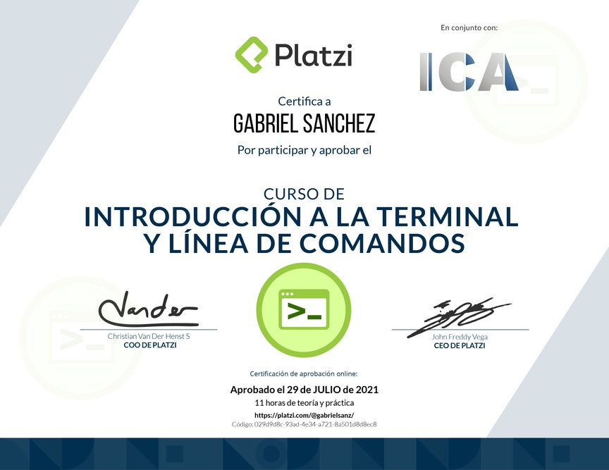 Diploma del Curso de Introducción a la Terminal y Línea de Comandos