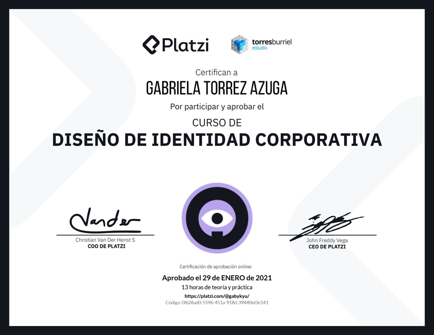Diploma del Curso de Diseño de Identidad Corporativa