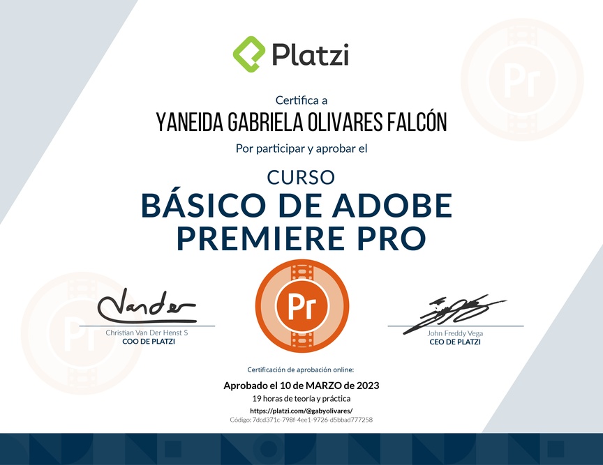 Diploma del Curso de Adobe Premiere Pro