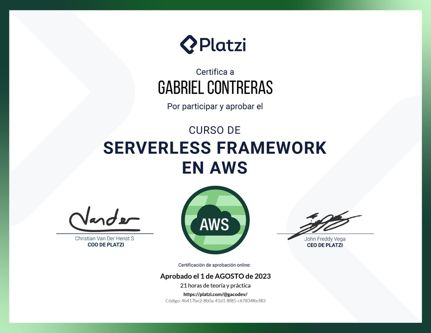 Diploma del Curso de Serverless Framework en AWS