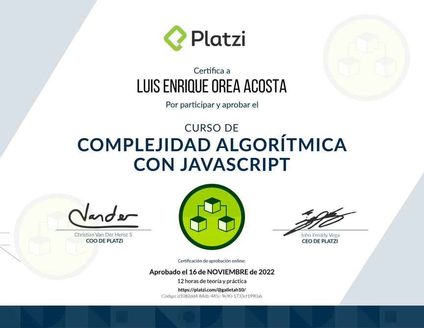 Diploma del Curso de Complejidad Algorítmica con JavaScript
