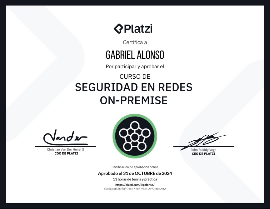 Diploma del Curso de Seguridad de Redes On-Premise