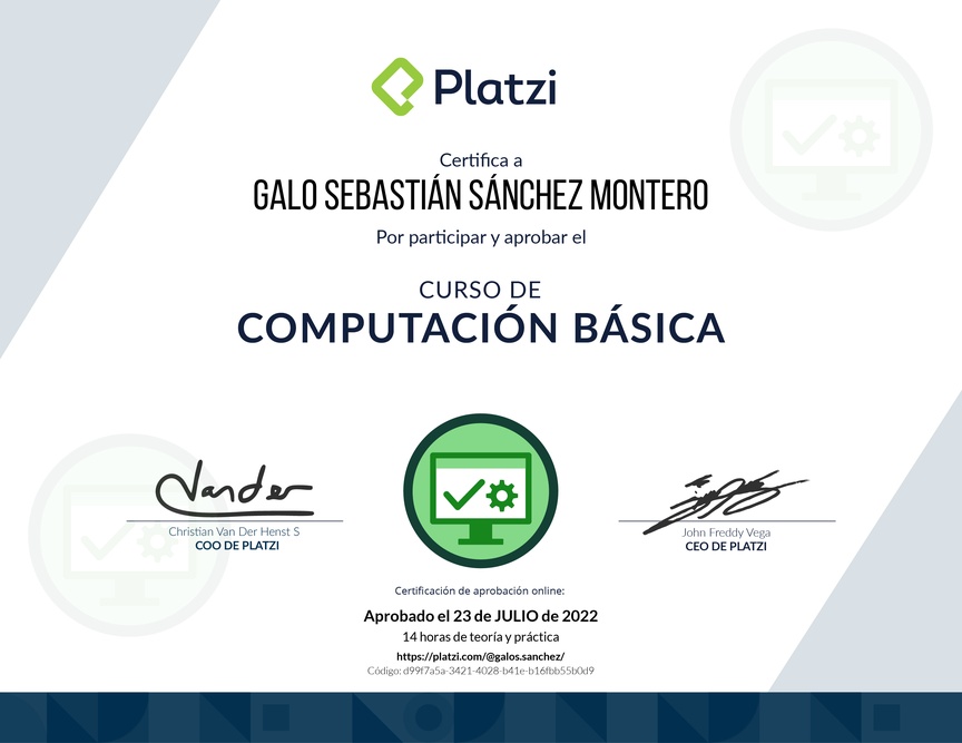 Diploma del Curso Básico de Computadores e Informática