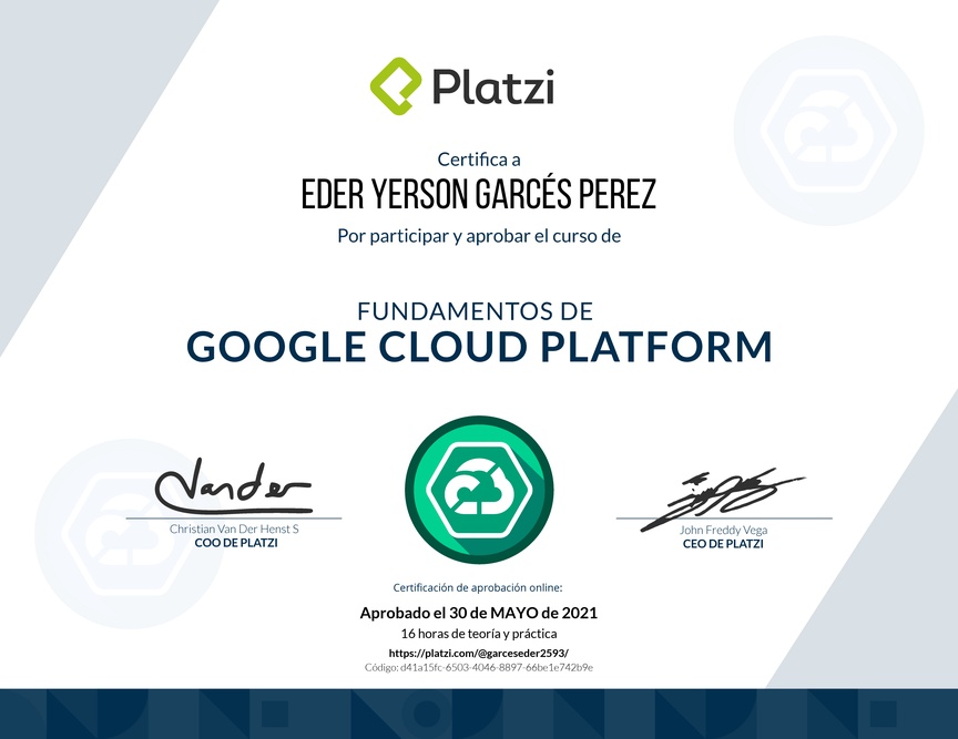 Diploma de Fundamentos de Google Cloud Platform 2018