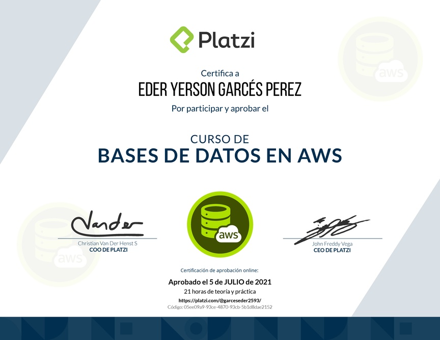Diploma del Curso Práctico de Bases de Datos en AWS