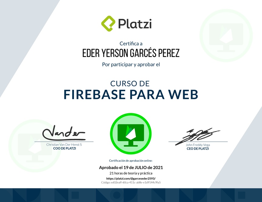 Diploma del Curso de Firebase 5 para Web
