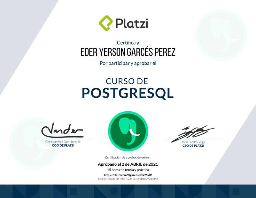 Diploma del Curso de PostgreSQL