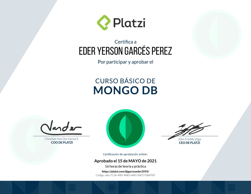 Diploma del Curso Básico de MongoDB