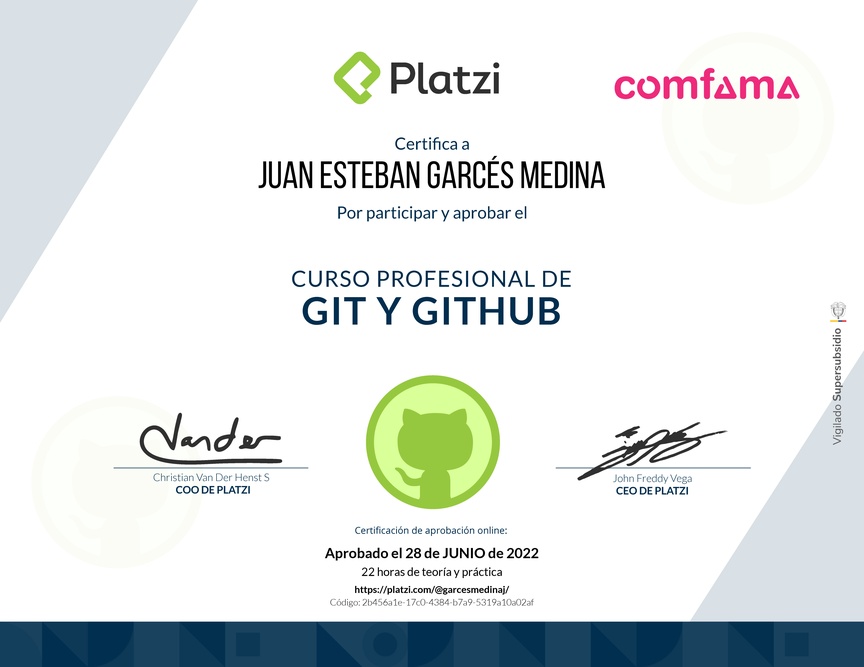 Diploma del Curso Profesional de Git y GitHub