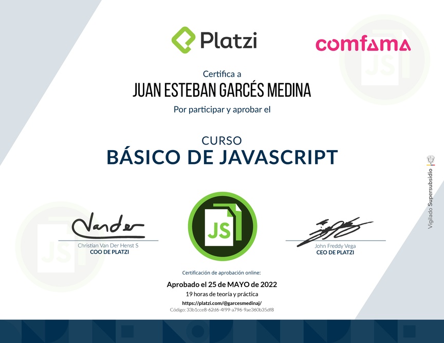 Diploma del Curso Básico de JavaScript