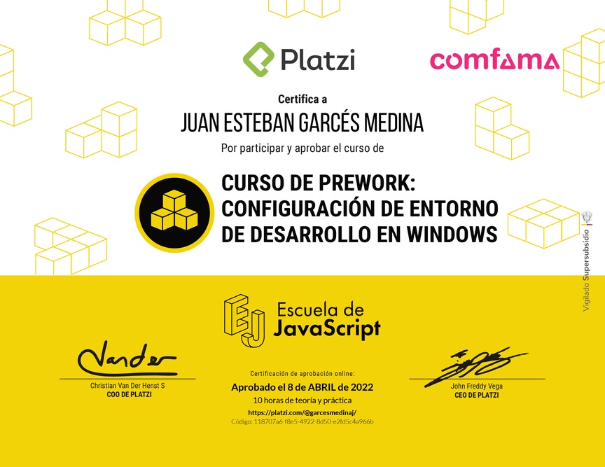 Diploma del Curso de Prework: Configuración de Entorno de Desarrollo en Windows