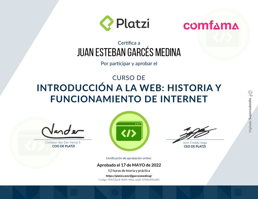 Diploma del Curso de Introducción a la Web: Historia y Funcionamiento de Internet