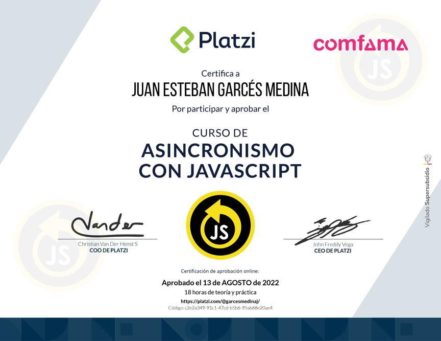 Diploma del Curso de Asincronismo con JavaScript 2022