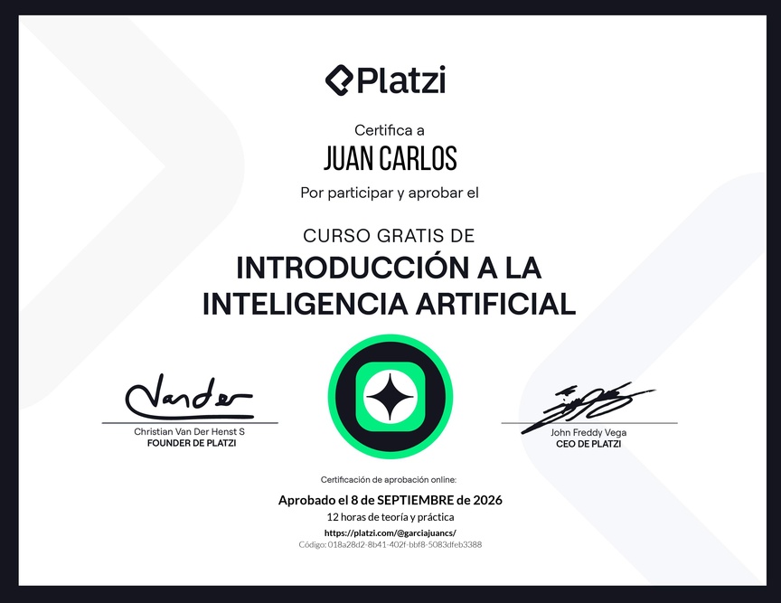 Diploma del Curso Gratis de Introducción a la Inteligencia Artificial