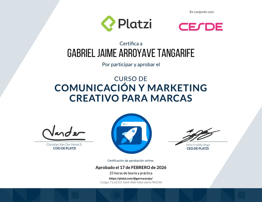 Diploma del Curso de Desarrollo de Estrategias Creativas de Comunicación para Marcas