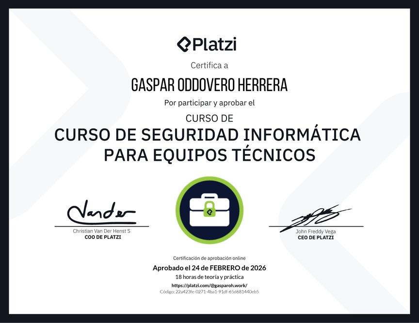 Diploma del Curso de Seguridad Informática para Equipos Técnicos