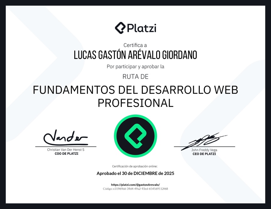 Diploma de la Ruta de Aprendizaje de Fundamentos del Desarrollo Web Profesional