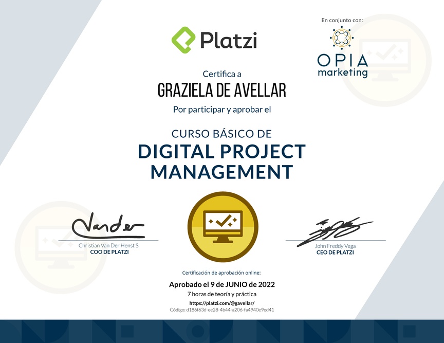 Diploma del Curso Básico de Digital Project Management