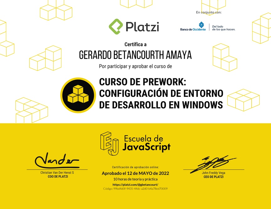 Diploma del Curso de Prework: Configuración de Entorno de Desarrollo en Windows
