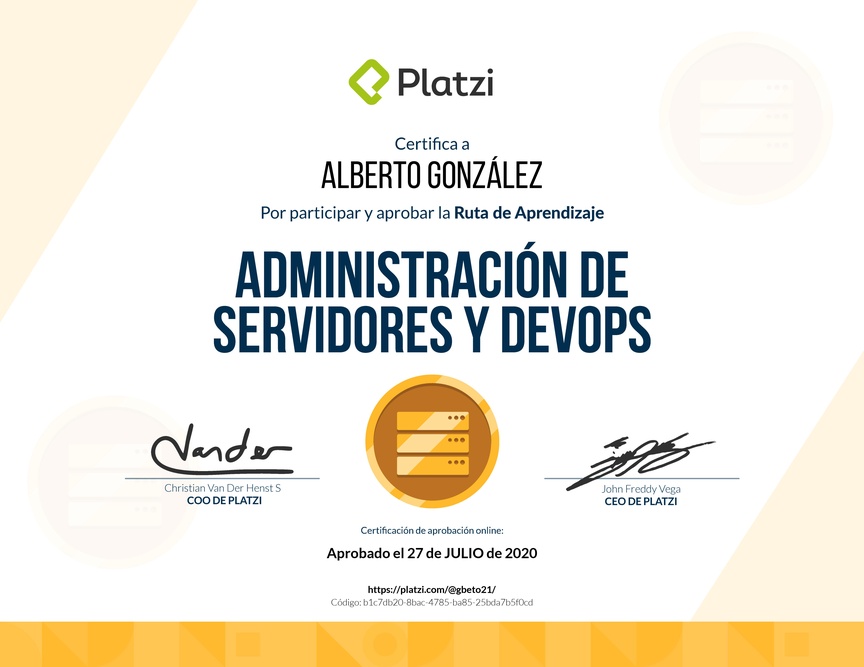 Diploma de la Ruta de Aprendizaje de Administración de Servidores y DevOps
