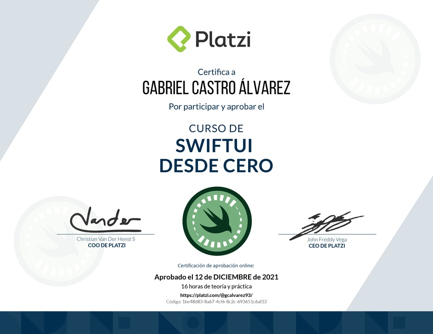 Diploma del Curso de SwiftUI desde Cero (2021)