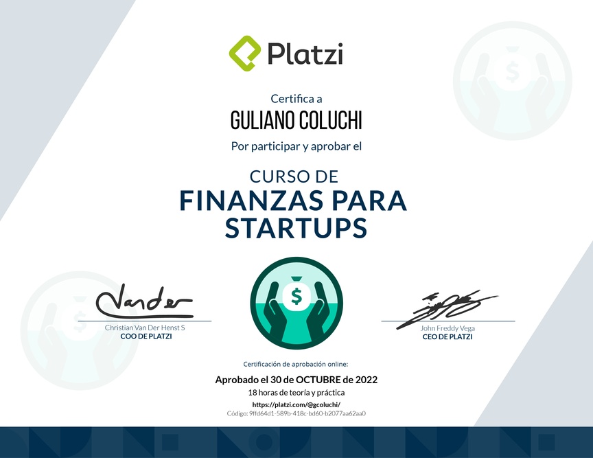 Diploma del Curso de Finanzas para Startups